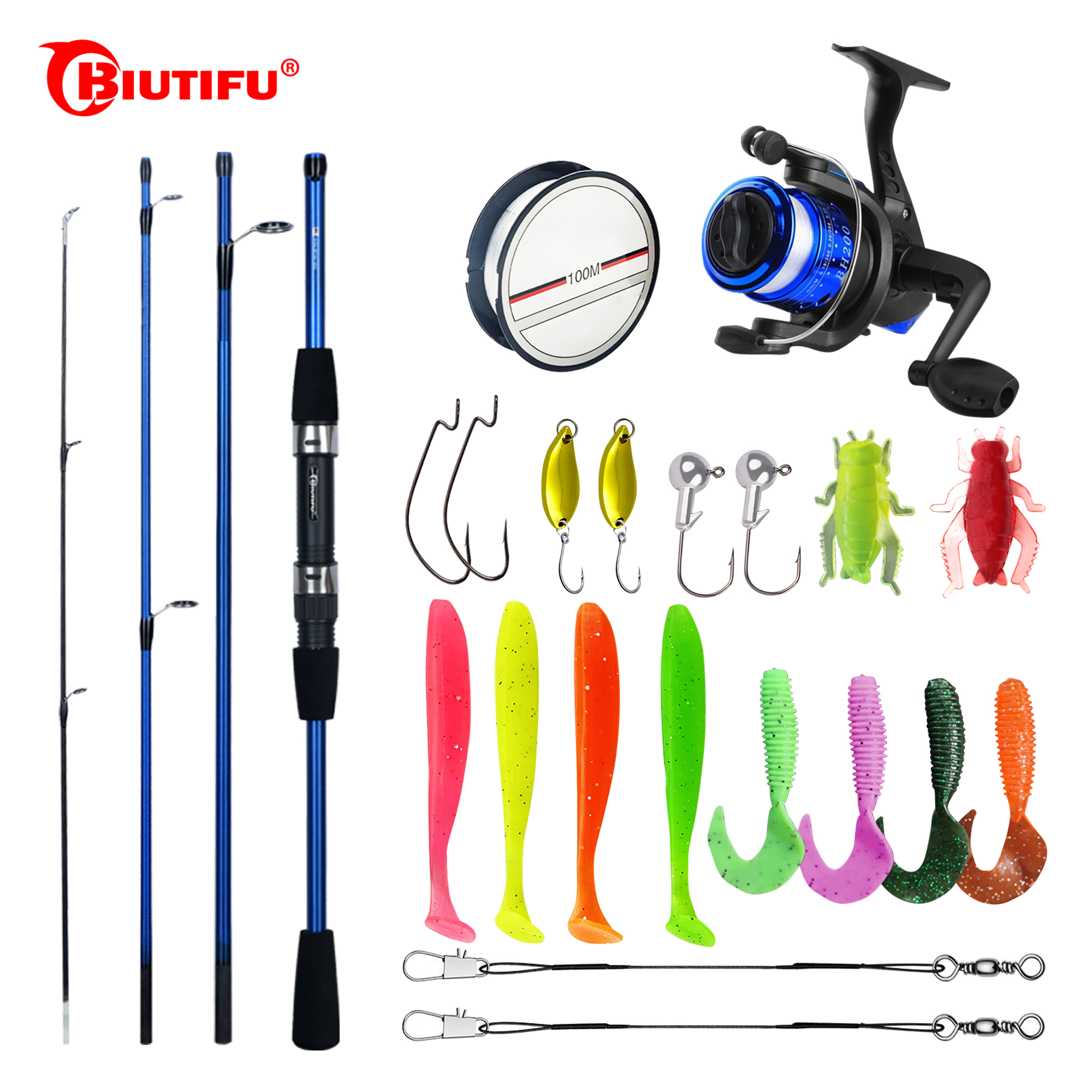 Fishing Lure Spinnerbait - BIUTIFU Spinning Fishing Rod Set 1.8/2.1m